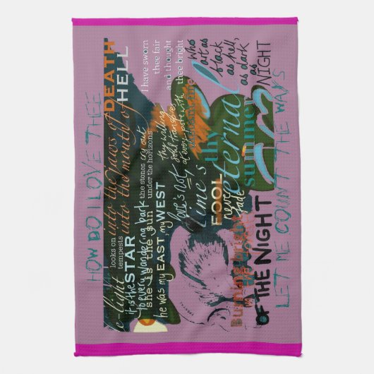 ふきんの薄紫愛詩歌はシェークスピアを引用します キッチンタオル (縦)