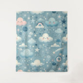 ふくよかな空の模様と雲、星 - 青 タペストリー (正面)
