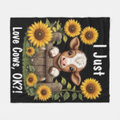 ふくらはぎのひまわりで囲まれたフェンス越しに覗き込む フリースブランケット (正面(横))