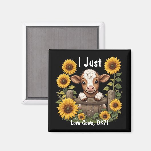 ふくらはぎのひまわりで囲まれたフェンス越しに覗き込む マグネット (正面/裏面)