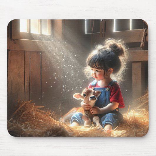 ふくらはぎをサンビームで覆った小さな女の子 マウスパッド (正面)