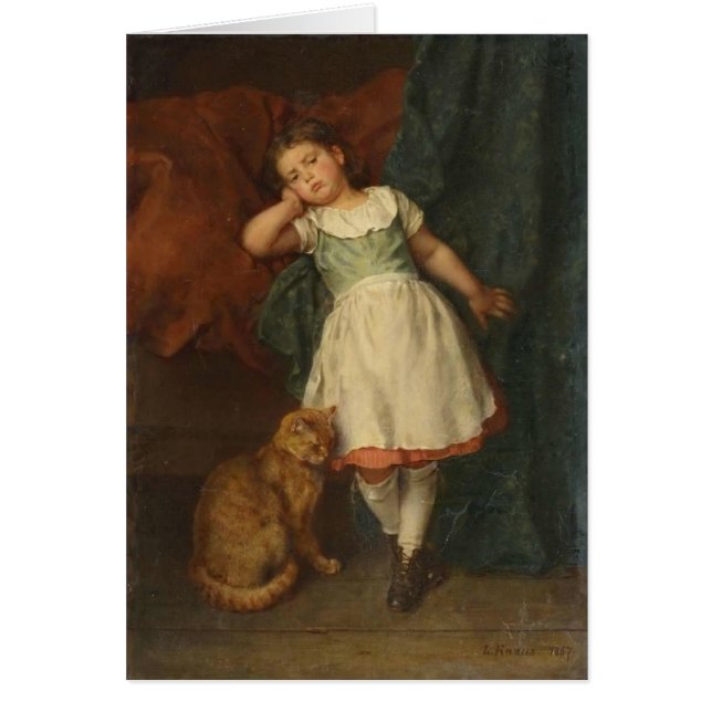 ふくれっ面をする女の子および金ゴールドの虎猫猫 (正面)