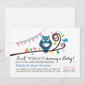 ふくろうのベイビーシャワーパーティー 招待状 (正面/裏面)