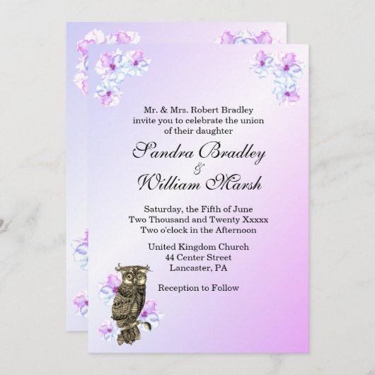 ふくろうの嫁結婚ぎ 招待状 (正面/裏面)