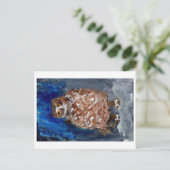 ふくろうの深いブルーの背景はがき ポストカード (スタンド正面)