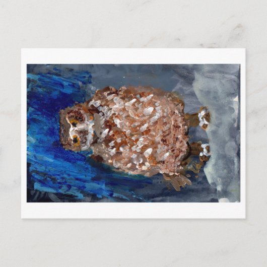 ふくろうの深いブルーの背景はがき ポストカード (正面)