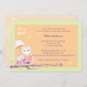 ふくろうの赤ちゃん男の子のシャワーパーティ 招待状 (正面/裏面)