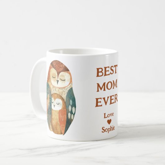 ふくろう最高の家母の日の名前 コーヒーマグカップ (正面左)