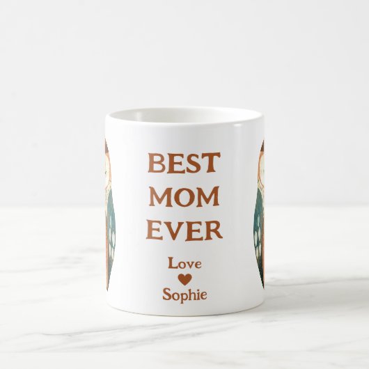 ふくろう最高の家母の日の名前 コーヒーマグカップ (中央)