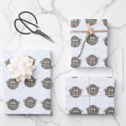 ふぐの包装紙フラットシートセット3 ラッピングペーパーシート (正面)