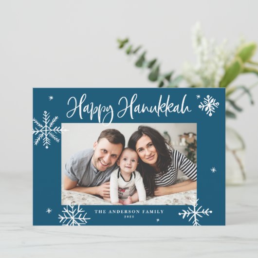 ふしぎな雪の結晶 青 ハッピーハヌカ 写真 シーズンカード (スタンド正面)