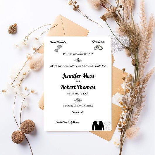 ふたつのハート、ひとつの愛、結び目のタイ　セーブ・ザ・デート セーブザデート