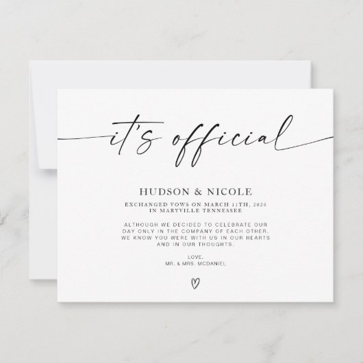 ふたりの結婚が正式に決定しました　極秘結婚式のご報告 案内状 (正面)