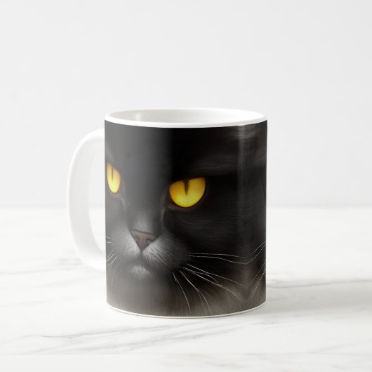 ふっおもしろい怒ふわ黒ペルシャ猫顔 コーヒーマグカップ (正面左)