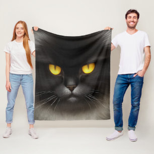 ふっおもしろい怒ふわ黒ペルシャ猫顔 フリースブランケット