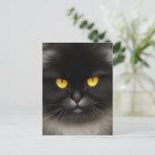 ふっおもしろい怒ふわ黒ペルシャ猫顔 ポストカード (スタンド正面)
