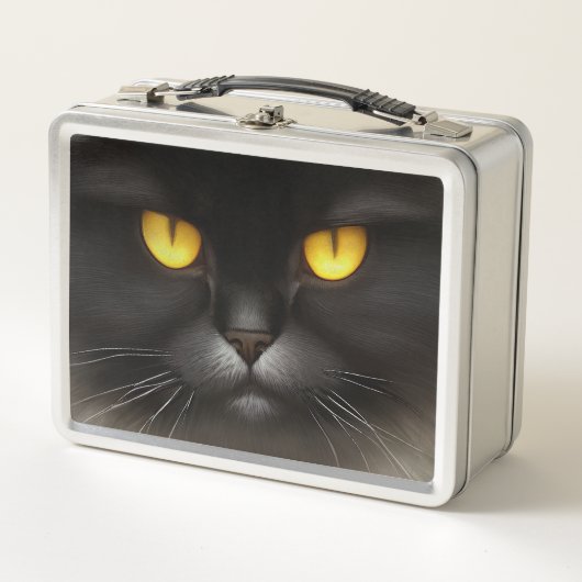 ふっおもしろい怒ふわ黒ペルシャ猫顔 メタルランチボックス (正面)