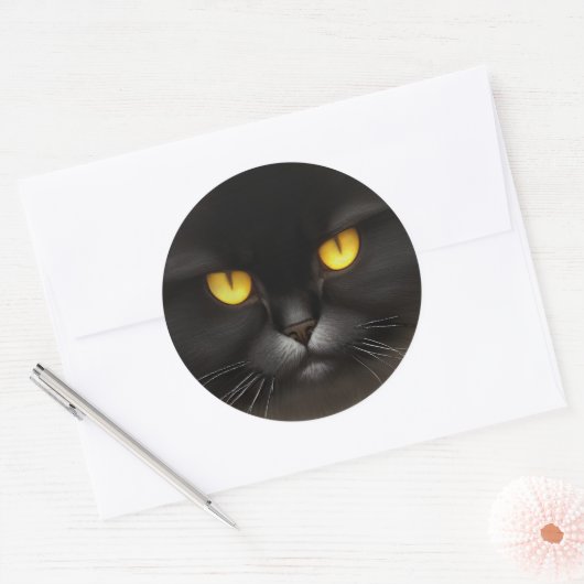 ふっおもしろい怒ふわ黒ペルシャ猫顔 ラウンドシール (封筒)