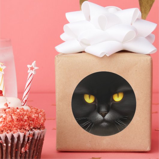 ふっおもしろい怒ふわ黒ペルシャ猫顔 ラウンドシール (パーティー)