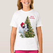 ふっくらとした子犬のクリスマスキッズTシャツ Tシャツ (正面)