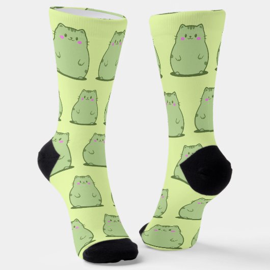 ふっくら抹茶グリーン子猫 ソックス (傾斜あり)