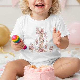 ふっわふっわの妖精の1歳の誕生日ドレス ベビーTシャツ
