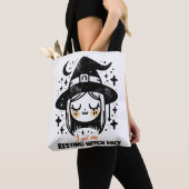 ふてくされた魔女の顔 トートバッグ (クローズアップ)