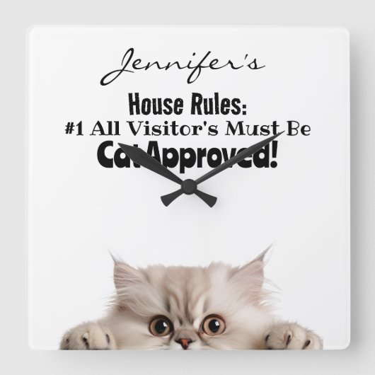 ふわっおもしろいとした猫の壁時計 スクエア壁時計 (正面)