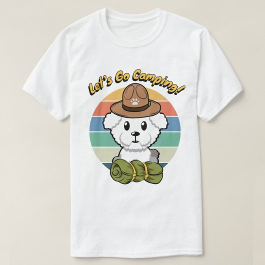 ふわっおもしろいふわの犬がキャンプに行きたい Tシャツ (デザイン正面)