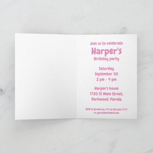 ふわふわかわいいブルーモンスター誕生日招待状 招待状 (内部)