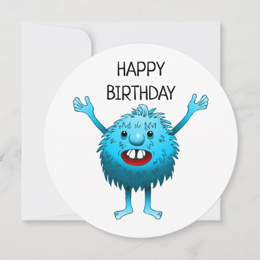 ふわふわかわいいモンスターの誕生日カード 招待状 (正面)