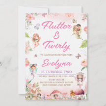 ふわふわとぐるぐるの妖精の誕生日パーティー招待状