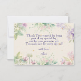 ふわふわと回る妖精の庭の水彩画の誕生日 サンキューカード