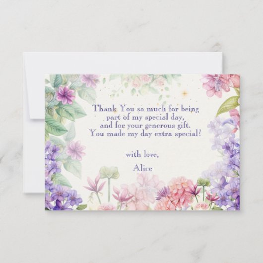 ふわふわと回る妖精の庭の水彩画の誕生日 サンキューカード (正面)