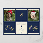 ふわふわと輝くネイビーブルー ゴールドホイルの写真の犬 箔シーズンカード (正面)