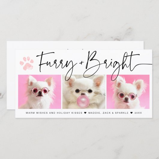 ふわふわと輝く | 3枚の写真を使ったペットのコラージュ シーズンカード (正面/裏面)