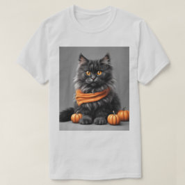 ふわふわなグレーのハロウィーンキャットアッシュTシャツ Tシャツ