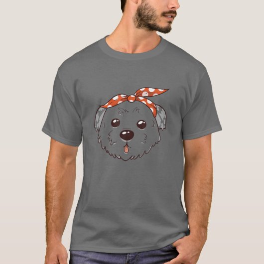 ふわふわのかわいいバンダナ付き小さな犬 Tシャツ (正面)