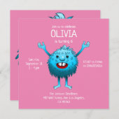 ふわふわのかわいいモンスターの誕生日の招待状 招待状 (正面/裏面)