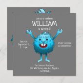 ふわふわのかわいいモンスターの誕生日の招待状 招待状 (正面/裏面)