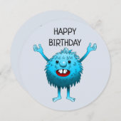 ふわふわのかわいいモンスター誕生日カード 招待状 (正面/裏面)