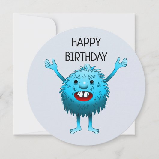 ふわふわのかわいいモンスター誕生日カード 招待状 (正面)