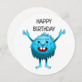 ふわふわのかわいいモンスター誕生日カード 招待状 (正面/裏面)