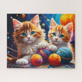 ふわふわのかわいい虎猫子猫カラフル糸，糸，宇宙 ジグソーパズル (横)