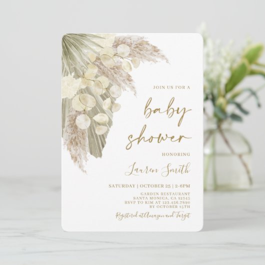 ふわふわのすきの乾燥した手のひらルナリアベビーシャワー 招待状 (スタンド正面)