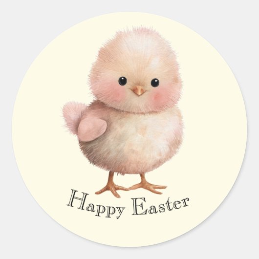 ふわふわのひよこ | かわいい春とイースターの動物 ラウンドシール (正面)