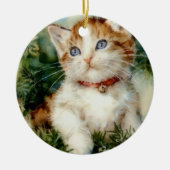 ふわふわのクリスマスキャット水彩 セラミックオーナメント (正面)
