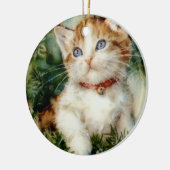 ふわふわのクリスマスキャット水彩 セラミックオーナメント (左)