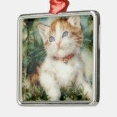 ふわふわのクリスマスキャット水彩 メタルオーナメント (左)
