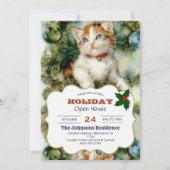 ふわふわのクリスマスキャット水彩 招待状 (正面)